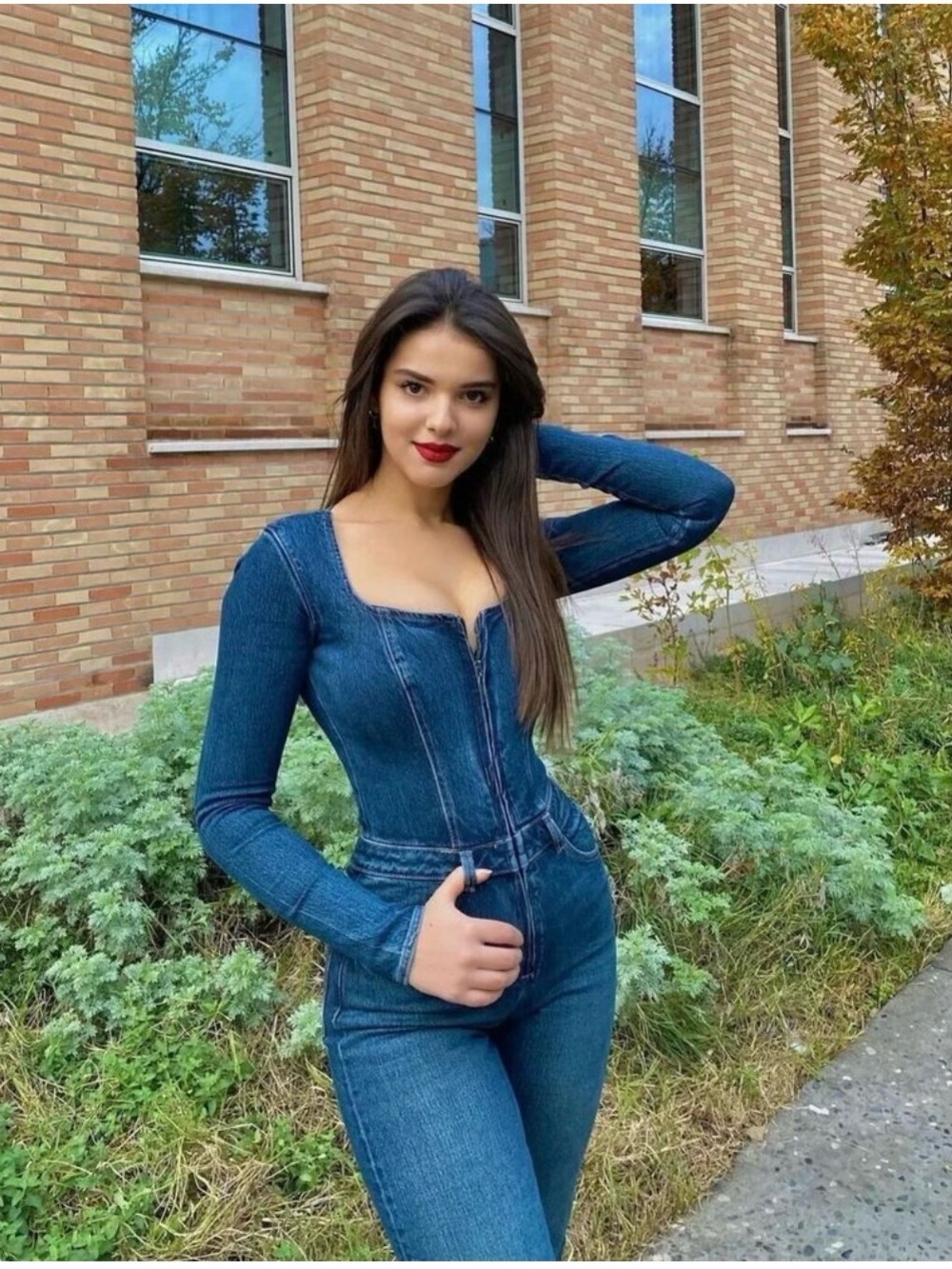 Zara Dark Blue Denim Corset Jumpsuit